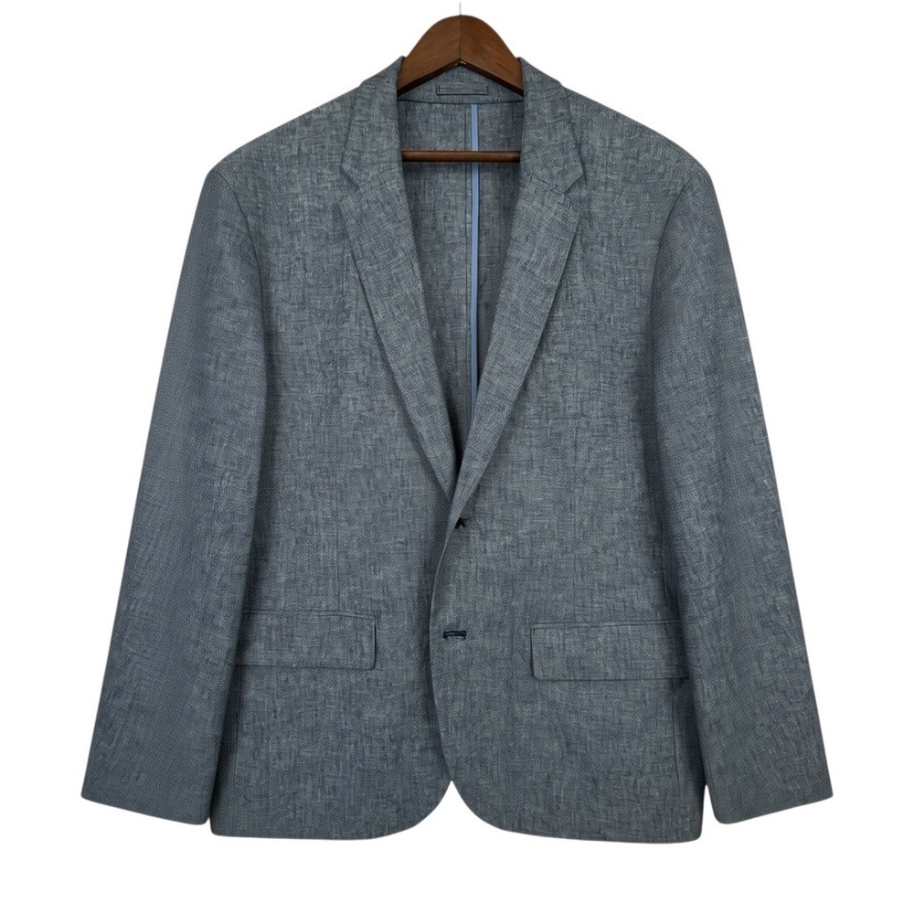 Men's Linen Blend Blazer Blue Chambray Sport Coat Large